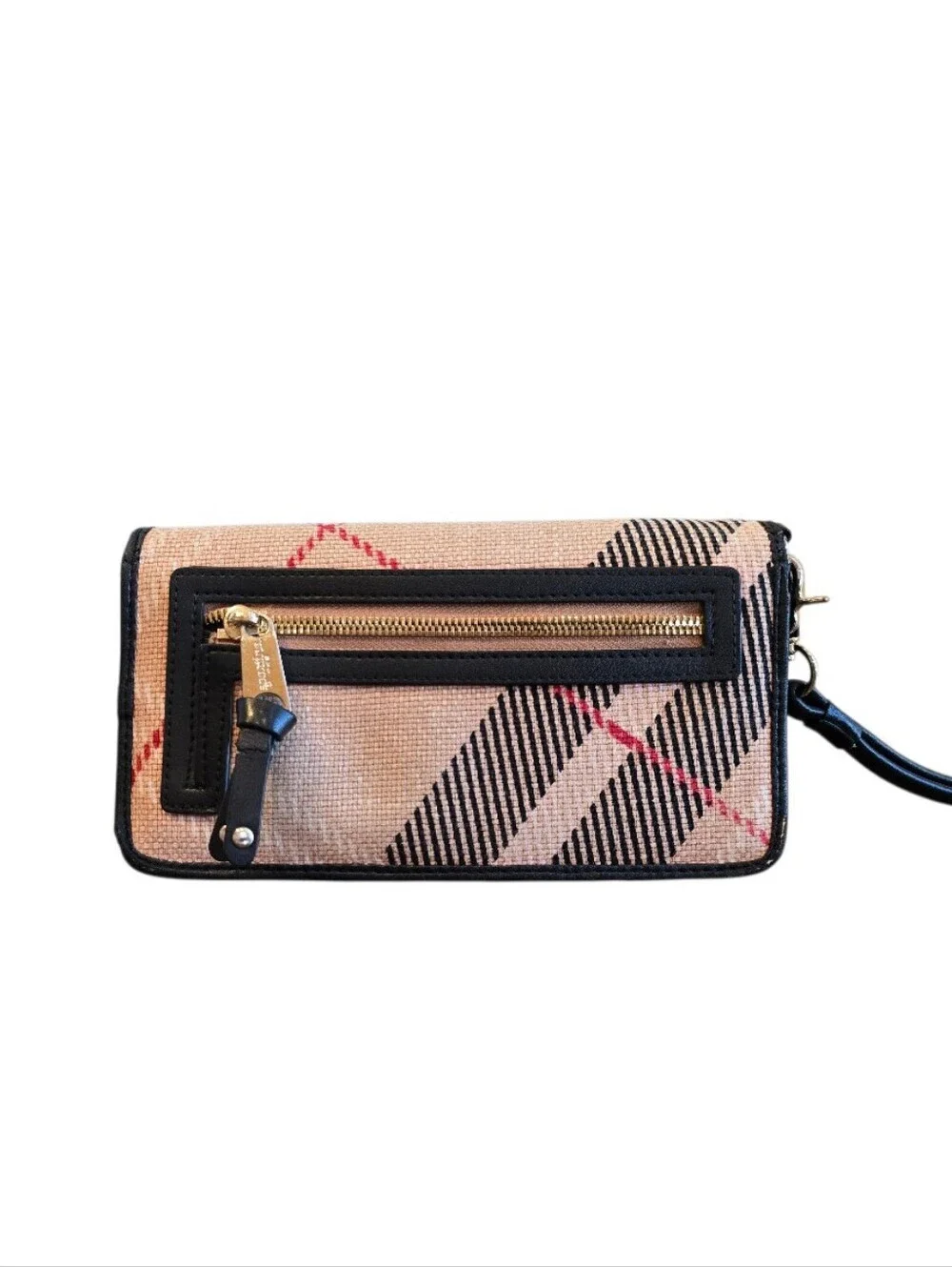 Spartina 449 Telfair Black Tan Plaid Continental Wristlet Clutch Wallet